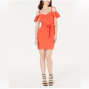 GUESS-COLD Shoulder Bright Orange Mini Dress (Size:Small)